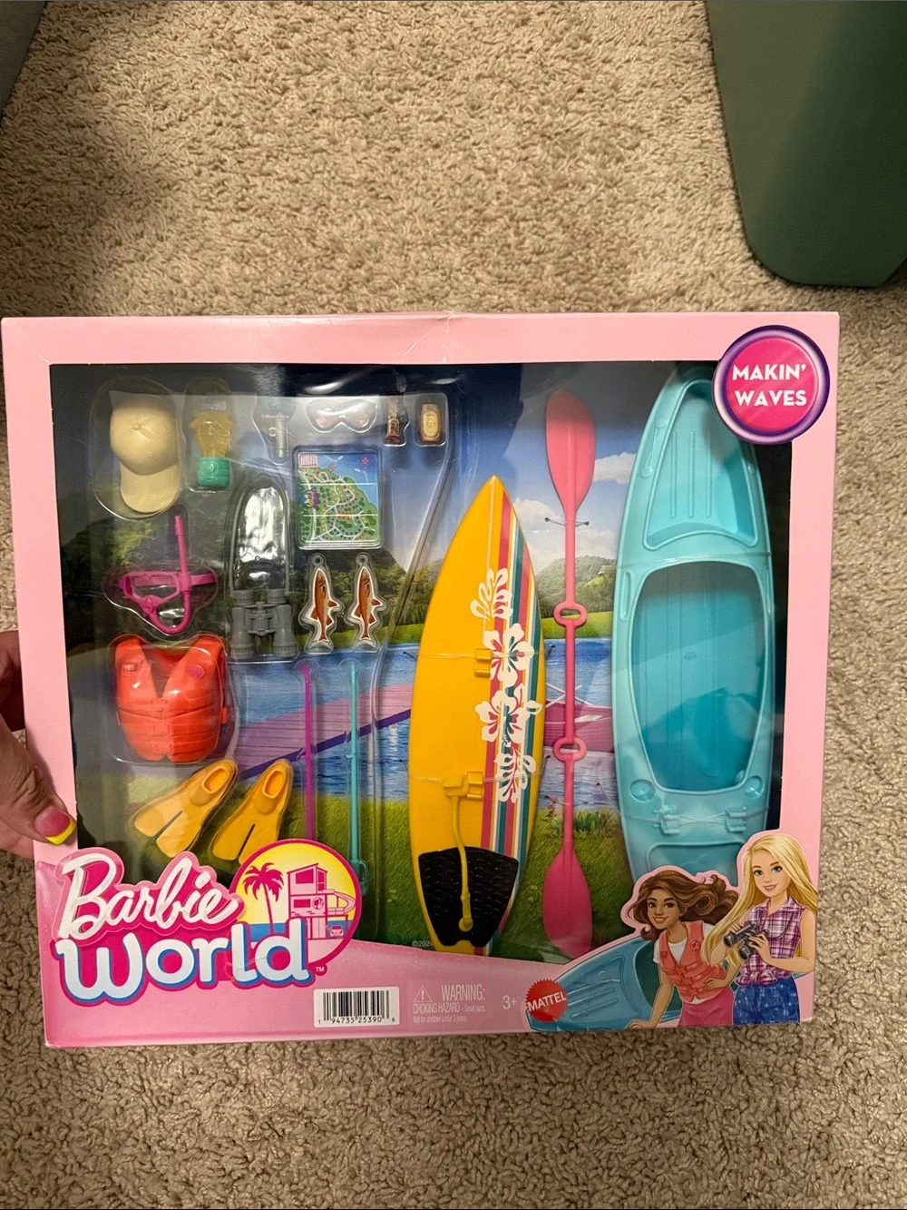 Barbie Pink, Yellow & Teal Kayak and Surfboard Playset